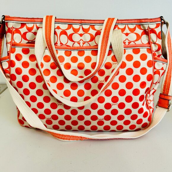 EUC COACH WATER RESISTANT SIGNATURE LOGO POLKA DOTS BABY DIAPER TOTE W DUST BAG - Picture 3 of 16
